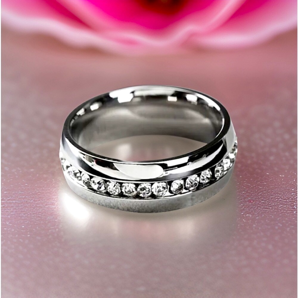 🌷Titanium Steel Silver Zircon Ring Size 8